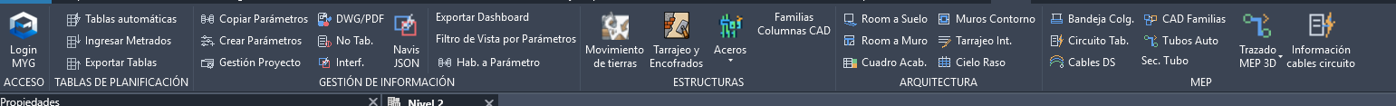 Herramientas MYG BIM en la cinta de Revit
